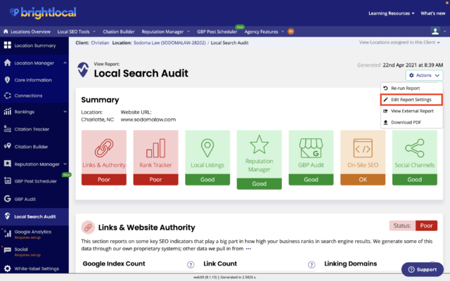 Citation management dashboard example