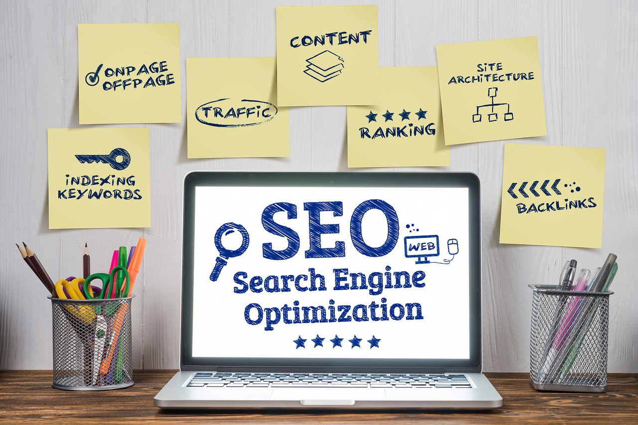 Search engine optimization illustration on laptop screen